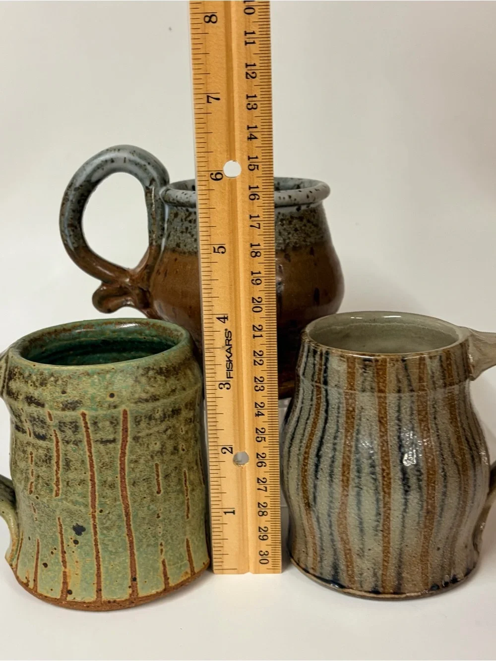 Studio Art Pottery Mug Ceramic Artist Signed Earthtone Multicolor Lot 3 Folk Art